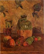 Поль Гоген Яблоки, кувшин, разноцветный стакан-1884